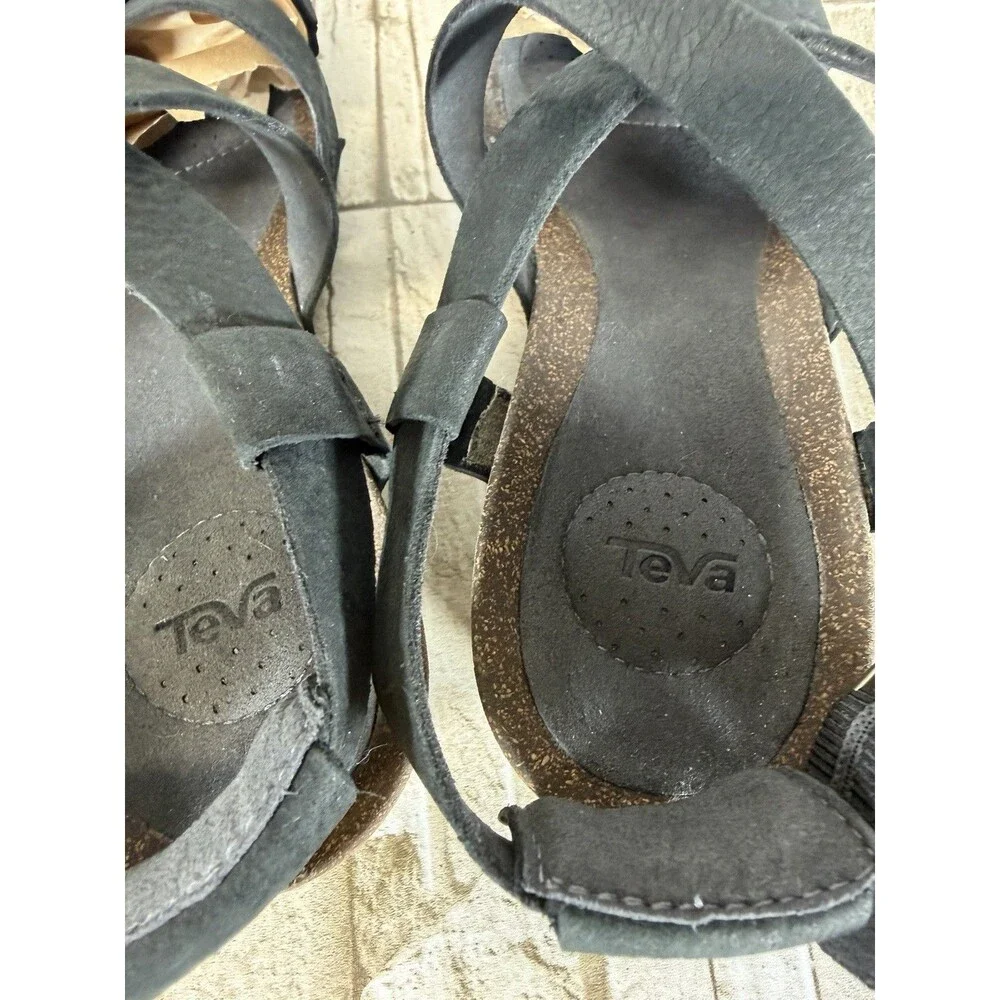 Teva Womens Mahonia Sandal Size 8 Black Nubuck Cork Wedge Heel Outdoor Casual